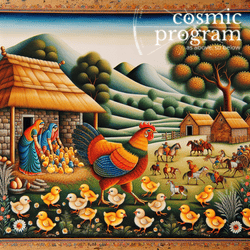 107°, Mars in Cancer, Indian Phad Painting artwork