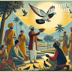 141°, North Node in Leo, Indian Phad Painting artwork