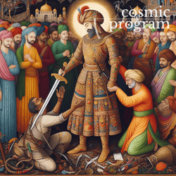 291°, Saturn in Capricorn, Indian Phad Painting artwork