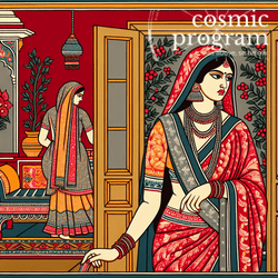 320°, Moon in Aquarius, Indian Phad Painting artwork