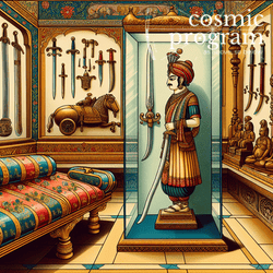 342°, Chiron in Pisces, Indian Phad Painting artwork