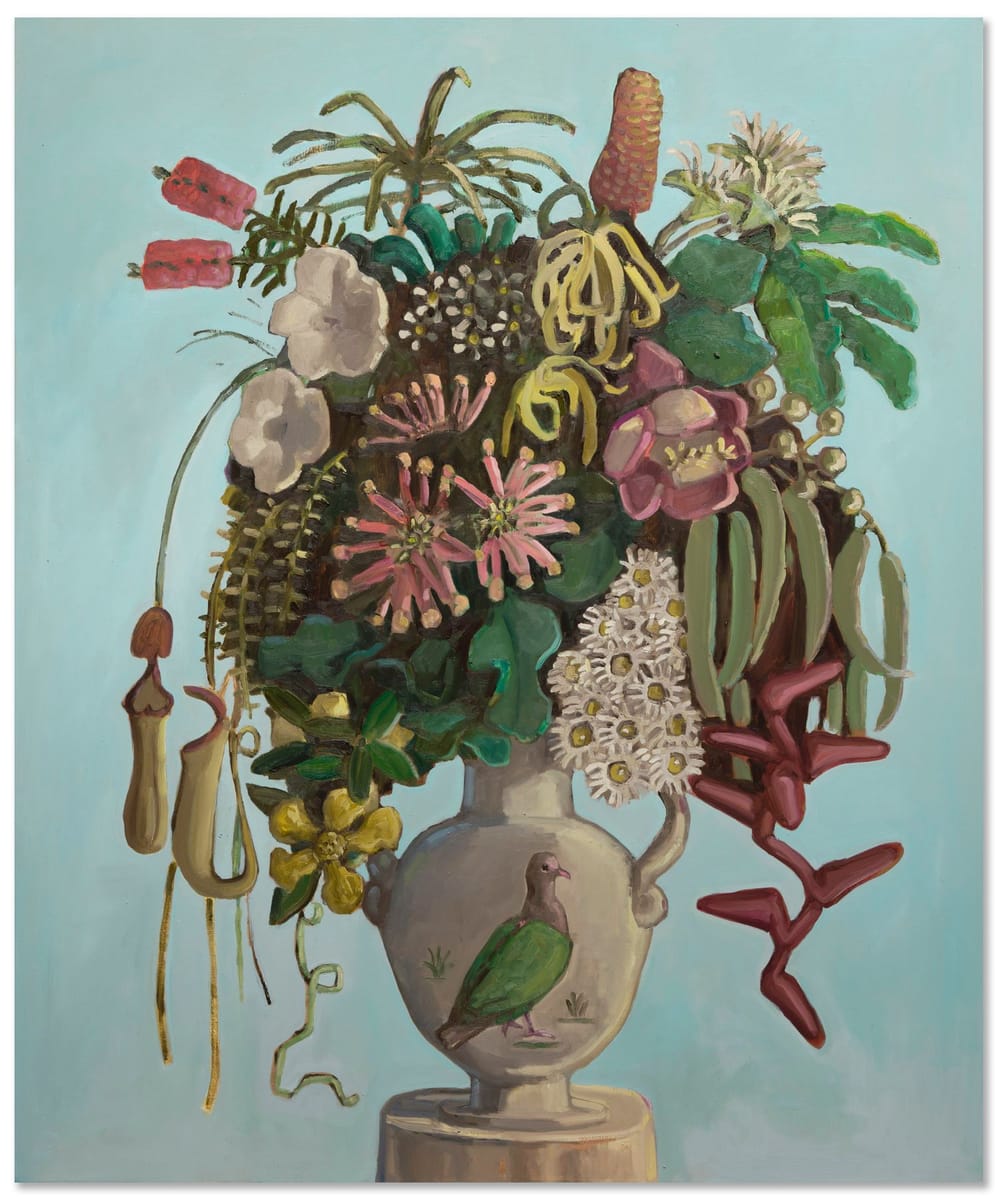 Jane Guthleben - Dutch Still Life with Firewheels and an Emerald Dove