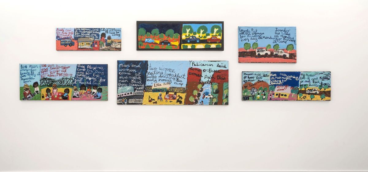 Sally M Nangala Mulda - INSTALLATION VIEW ‘Still Here : Living at this Town Camp, Painting at this Art Centre, Telling my Story