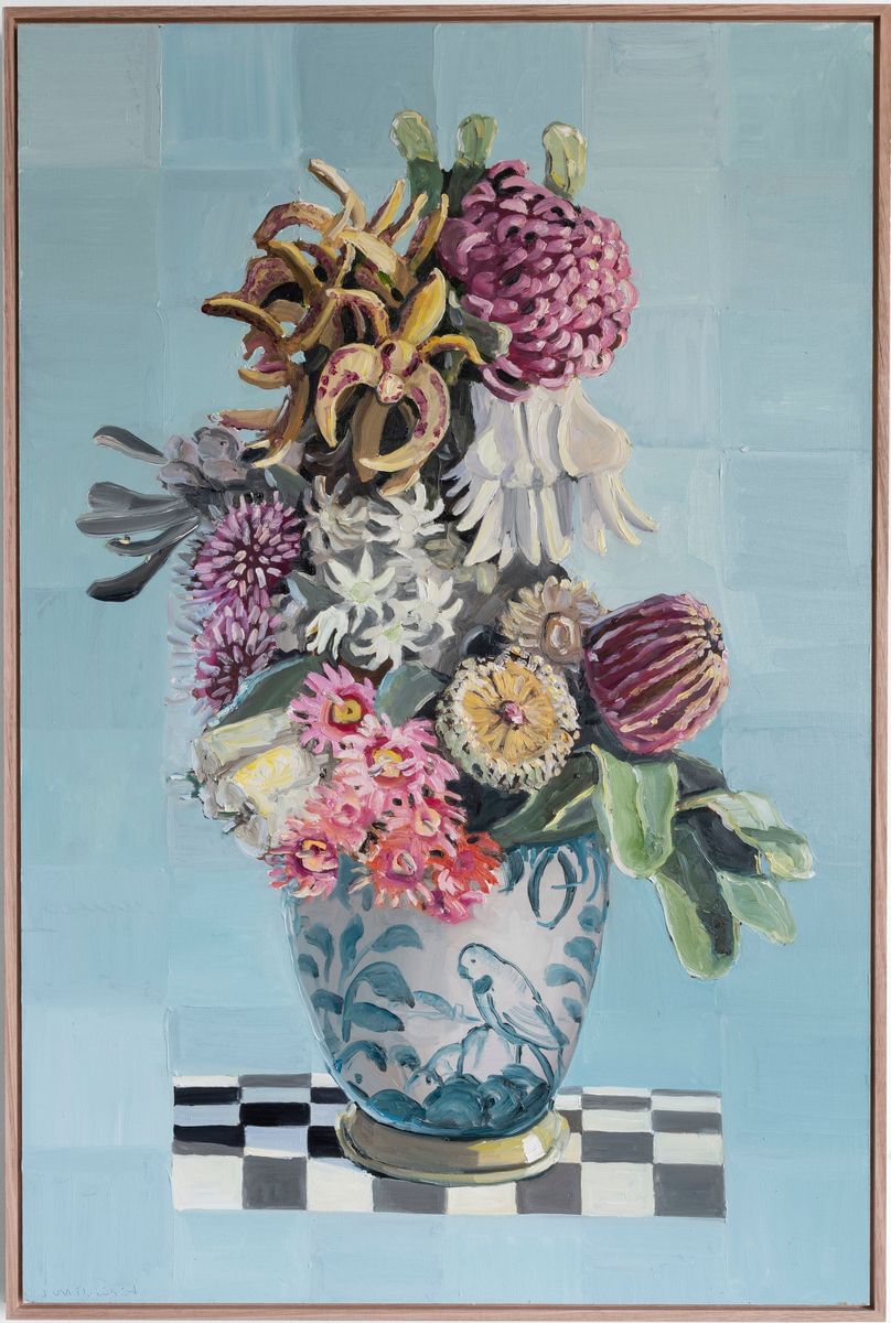 Jane Guthleben - Dutch Still Life With Nsw Flowers And Parrot Vase