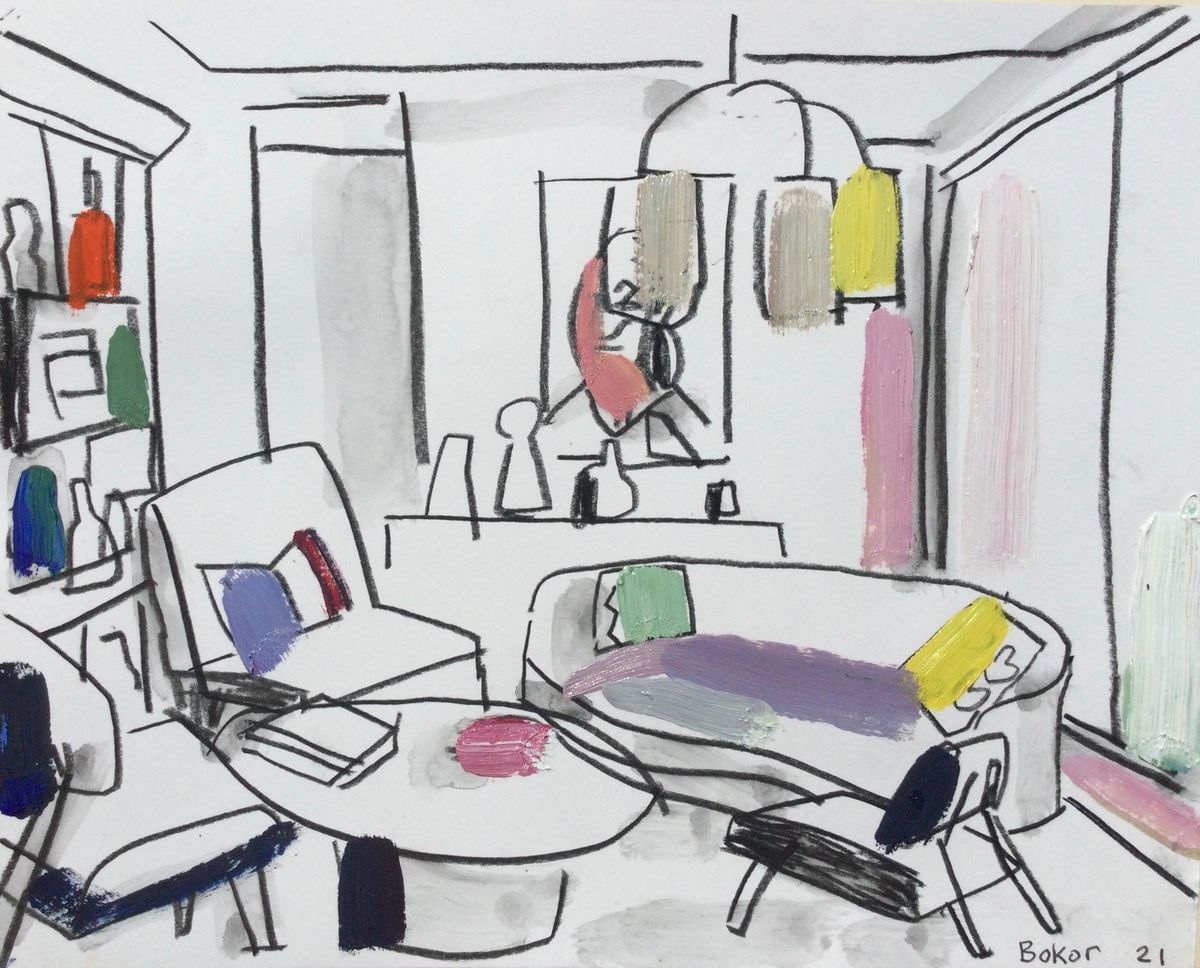 John Bokor - The Captain's Room Colour Sketch