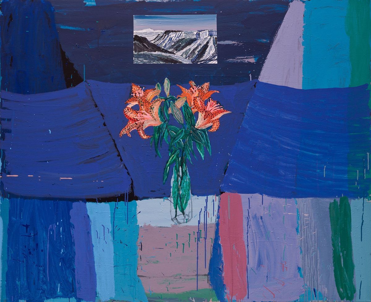 Sally Anderson - Orange Lilies From Blue You With Blue Mountains