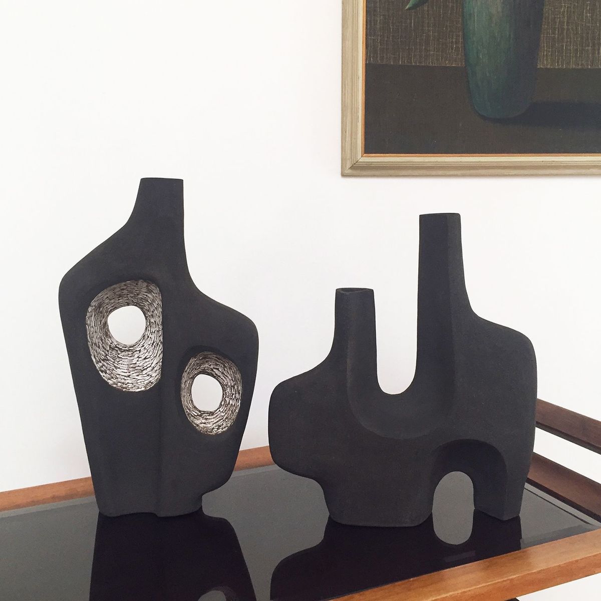 JAN VOGELPOEL - Black Erode Vase and Shadow Vase