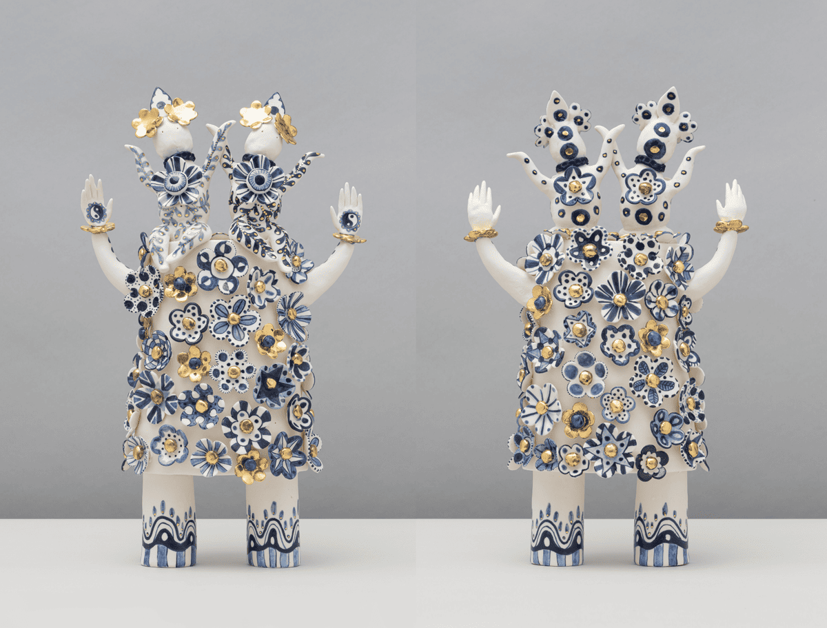 Vipoo Srivilasa - VS Harmonising Souls in Sweet Symphony 2023 Porcelain With Cobalt Pigment Gold Lustre 37x22x12