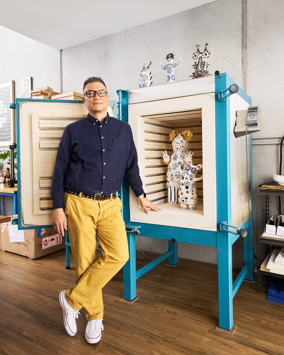 Vipoo Srivilasa - Vipoo Srivilasa next to his kiln by Matthew Stanton