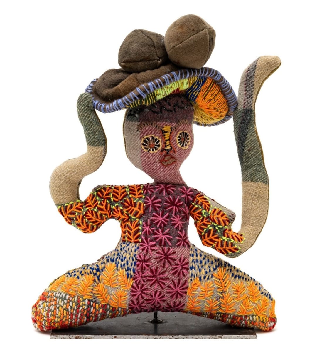 YAA Wooman with Cooloman full of Bush Foods Ready for Sharing 2023 Cat51 23 Soft Sculpture 45 x 38 x14cm front