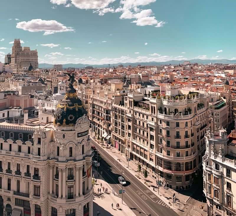 Madrid cityscape, perfect for practicing Spanish language while exploring.