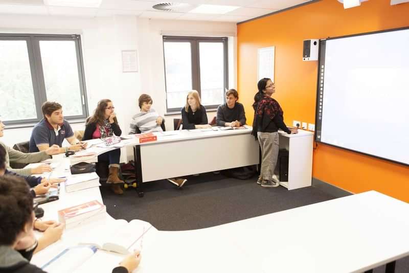 Students attending a language class, possibly during a study abroad program.
