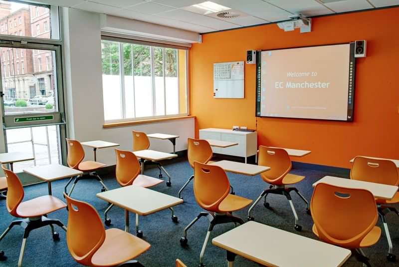 Classroom setup for language learning in EC Manchester.