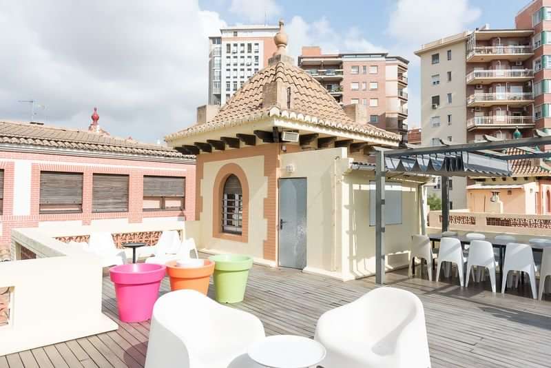 Rooftop lounge area, ideal for socializing during language travel activities.