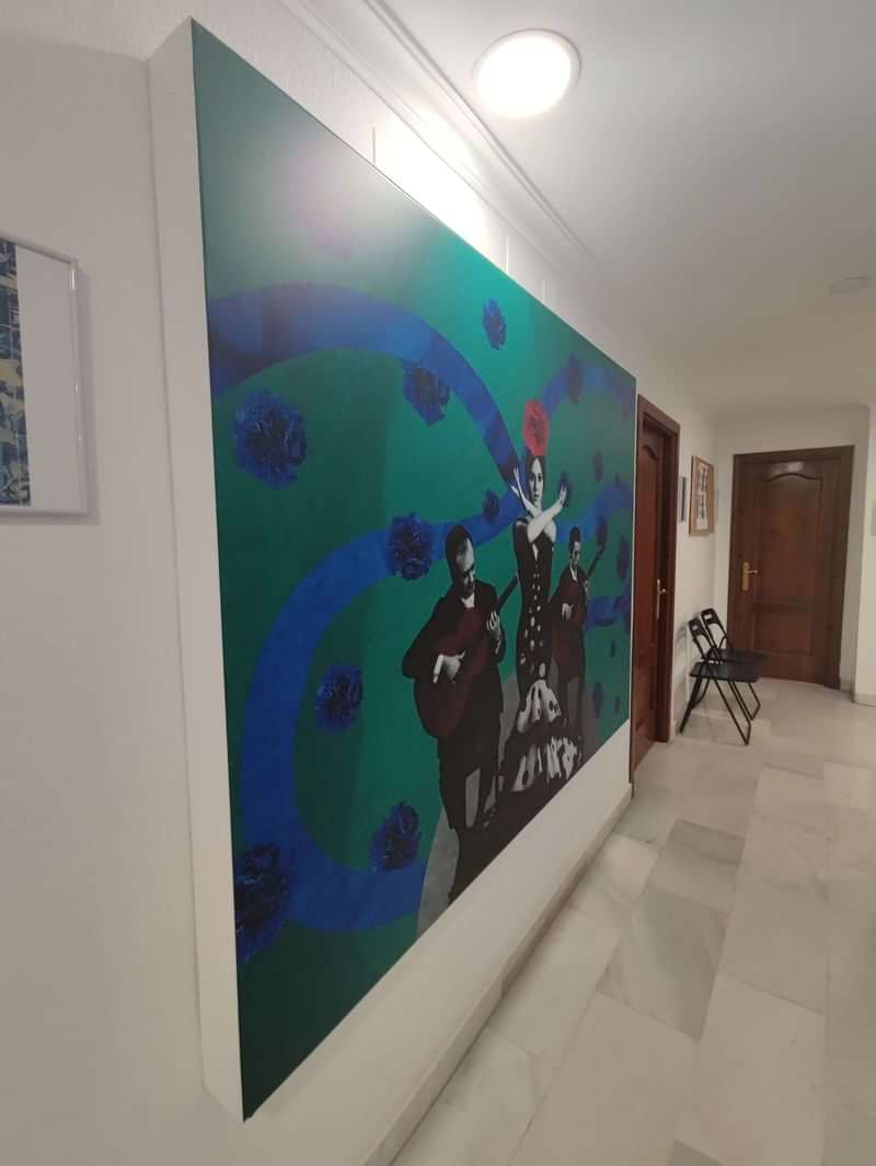 Flamenco mural in hallway, likely a Spanish language school.