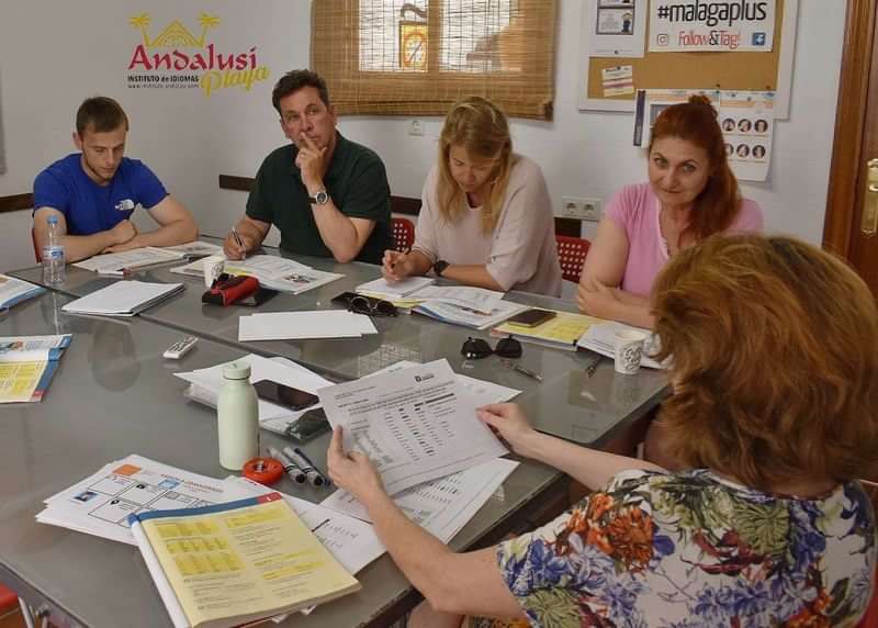 Students engaged in a language class at Andalusí, Málaga.