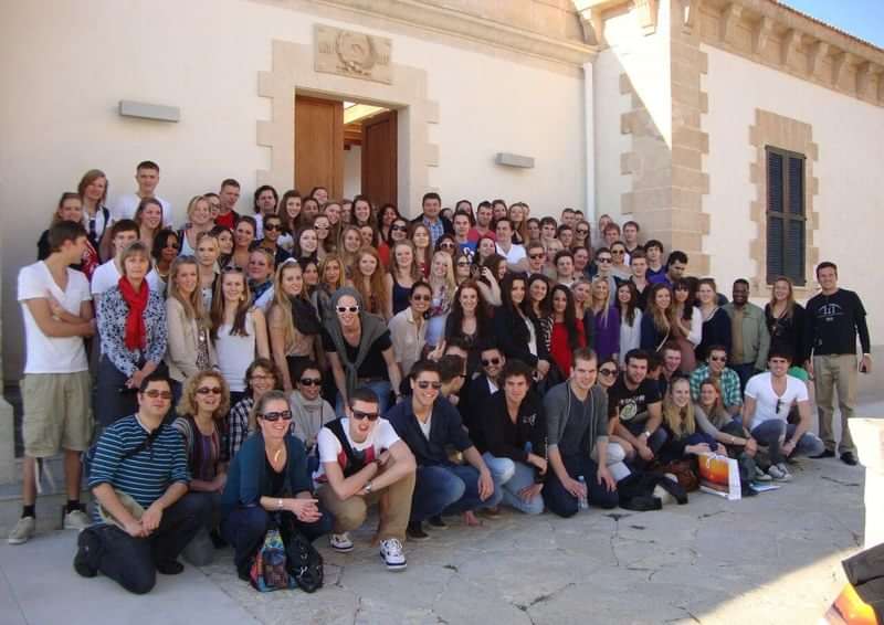 A large group of students participating in a language travel program.