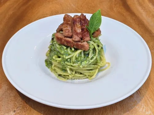 Italian Pork Sausage and Pesto Sauce Pasta