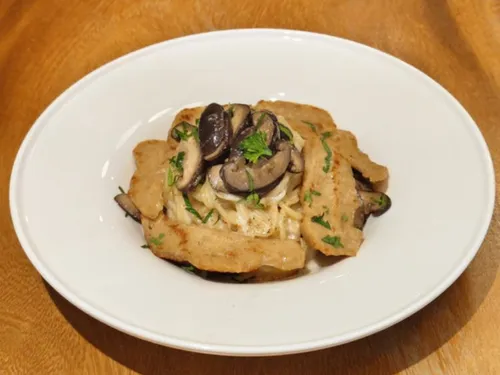 Vegan Chicken with Mushroom and Vegan Cream Sauce Pasta