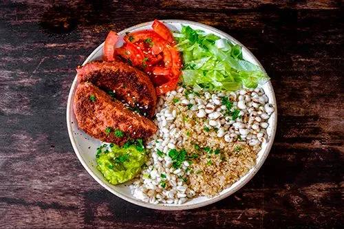 Beef Burger Guacamole Quinoa Bowl