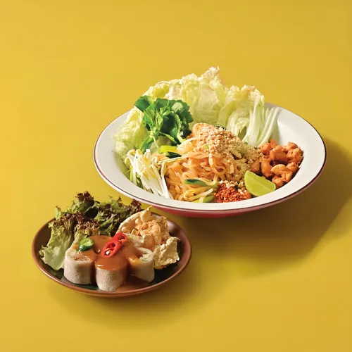 ผัดไทยเจ+ปอเปี๊ยะสดเจ (5ชิ้น)