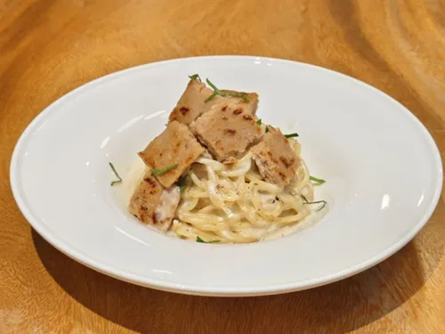 Vegan Sausage and Vegan Cream Sauce Pasta