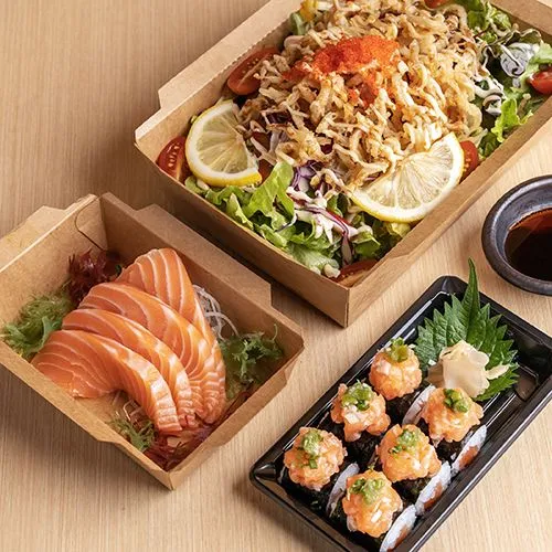 Shirauo Salad + Salmon kisami wasabi maki + Salmon Sashimi