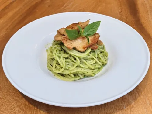 Vegan Chicken with Pesto Sauce Pasta