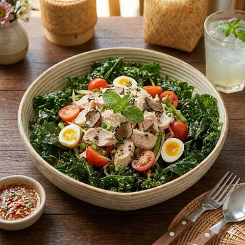 Quinoa Salad with Grilled Chicken Breast and Truffle Sauce