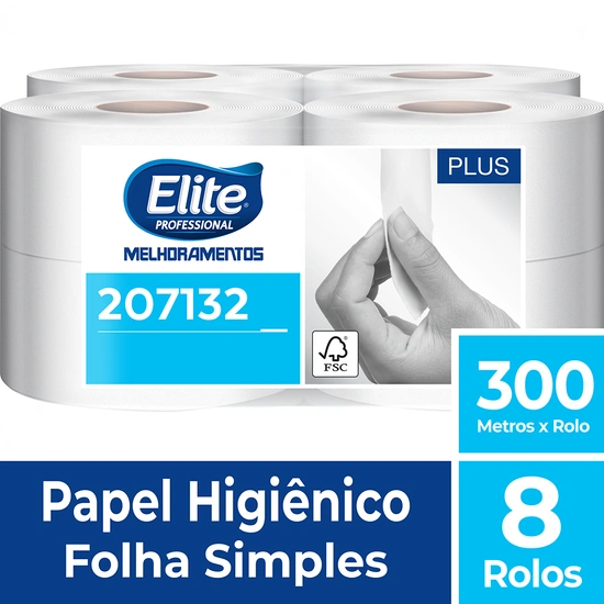 Papel Higiênico Plus 8 Rolos Folha Simples 300m