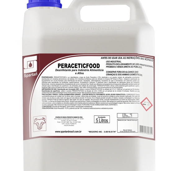 Desinfetante à base de Ácido Peracético, indicado para desinfecção de tanques, tubulações, carbonatadores, trocadores de calor, enchedoras, processadores de carne, câmaras frias, etc