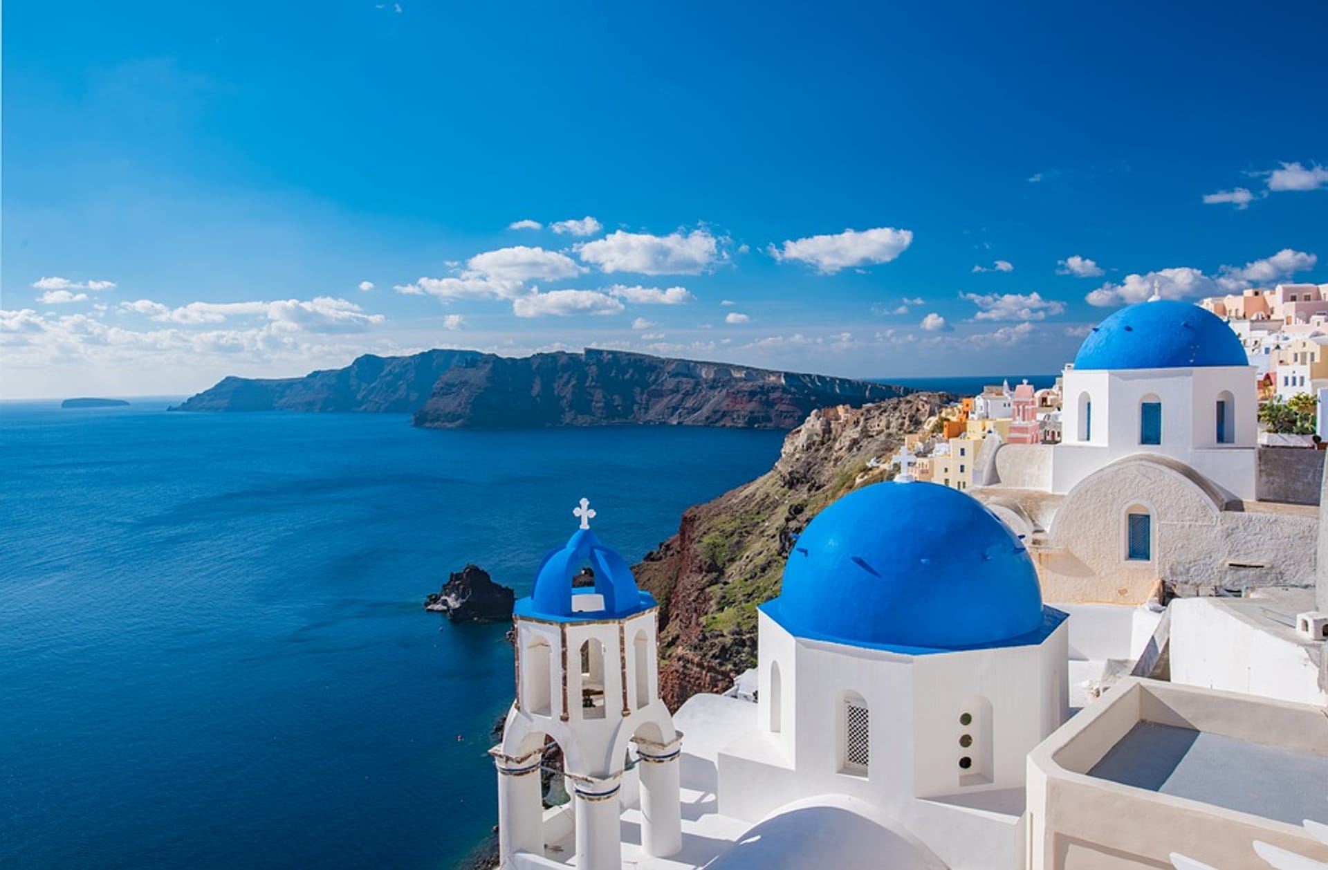 Intense blue of the Aegean from Oia, Santorini
