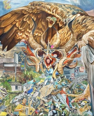 Agenda Alejandro Galvan Las Estrellas me iluminan al reves 2022 Watercolor pencil and ink on wood 180 x 244 cm Image by Gert Jan van Rooij 1