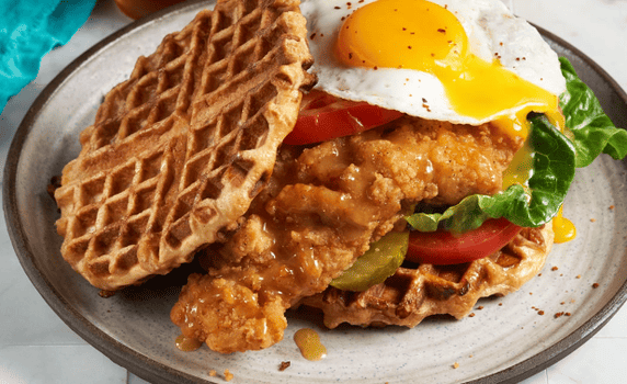 Fried Chicken And Waffles on a white plate
