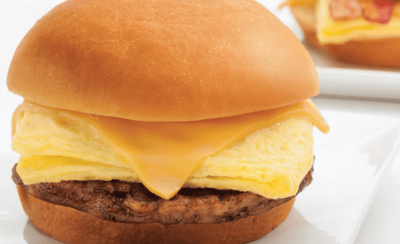 Breakfast sandwich on a which napkin