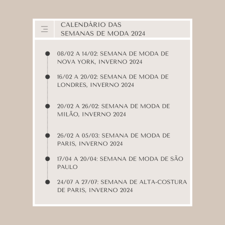 Calendário das Semanas de Moda de 2024
