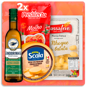 Azeite Andorinha 500ml + Noque Massa Leve + Queijo Provolone Scala + Molho de Tomate Predilecta