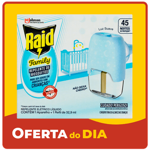 Inseticida Elétrico Raid 45 noites Family Aparelho + Refil 32,9ml 