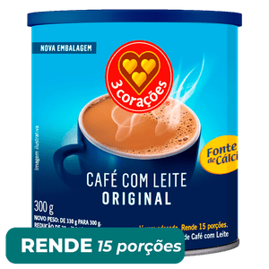 Café com Leite Solúvel 3 Corações Original 300g