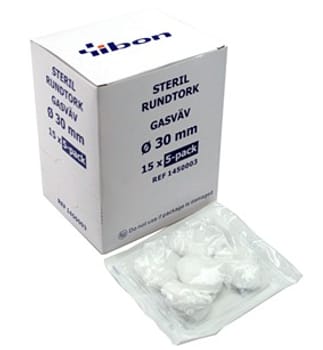 AST, Gazetampon, rund, Ø30mm, brev a 5 stk, steril, 15 cm x 15 cm