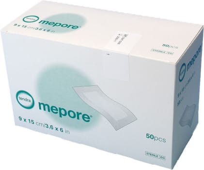 Mepore, plaster med sårpude 5 x 10 cm, steril, 9 cm x 15 cm