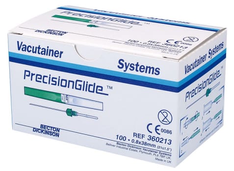 Vacutainer, kanyle med ventil, grøn, steril, 0,8 mm x 38 mm