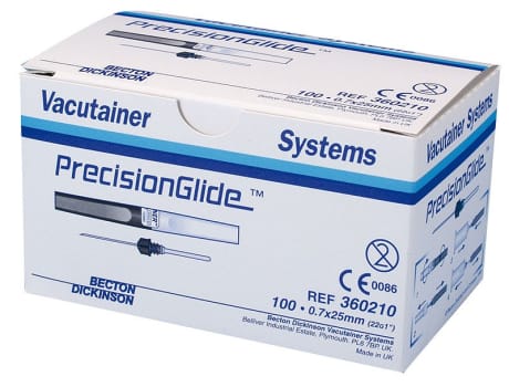 Vacutainer, kanyle med ventil, sort, steril, 0,7 mm x 25 mm