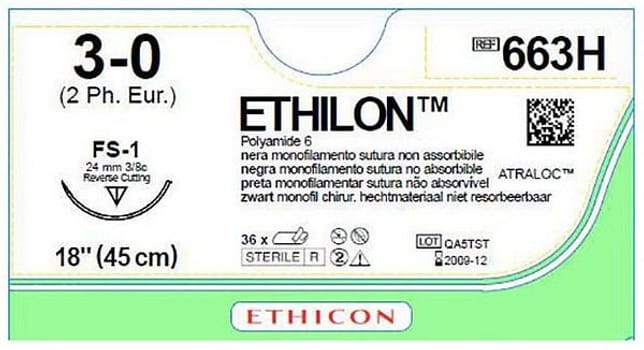Ethicon Ethilon, sutur, sort, 45 cm, FS-1 nål, steril, 3-0