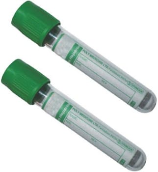 Vacutainer, glas, grøn, Na-hep, 7/6 ml