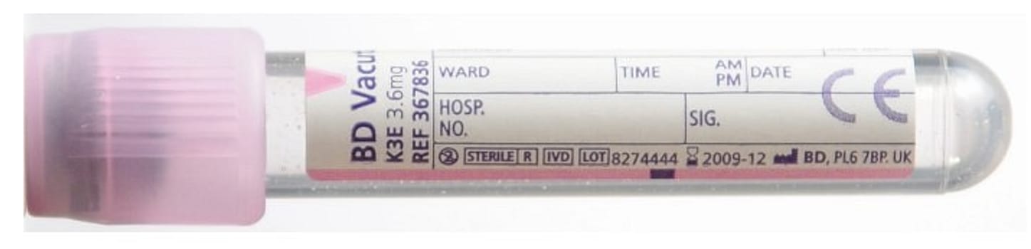 Vacutainer, glas, lilla, K3EDTA, 5/2 ml