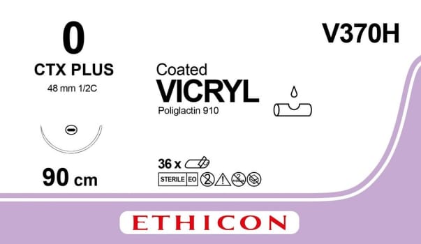 Ethicon Vicryl, sutur, violet, 90 cm, CTX nål, steril, 0