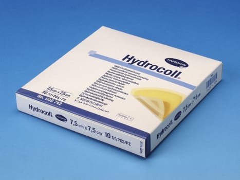 Hydrocoll Standard, hydrocolloid bandage med affasende kanter, steril, 7,5 cm x 7,5 cm