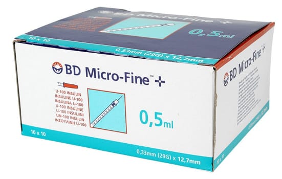 BD MicroFine, insulinsprøjte 0,5 ml med kanyle, steril, 29G x ½ , 0,33 mm x 12,7 mm