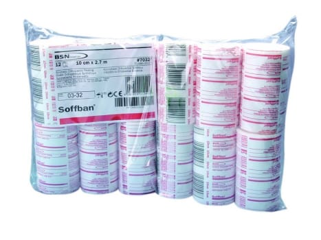 Soffban, ikke absorberende polsterbind, rød pakning, 7,5 cm x 2,7 m